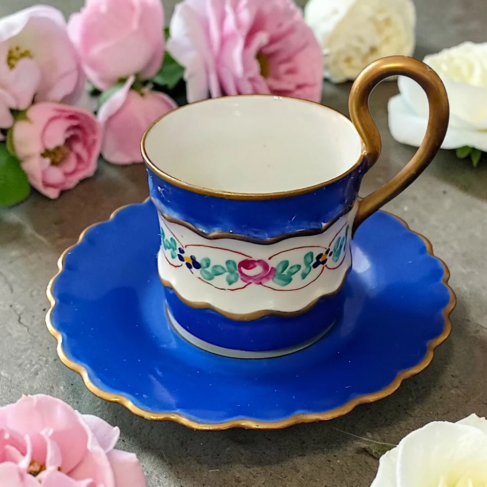 Imperial Demitasse Cup Sauce Espresso France Gold Gilt Hand‎ Painted Cobalt Blue